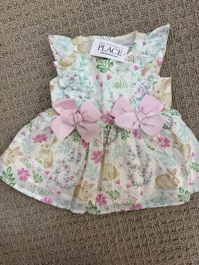The Children's Place Pastel Floral Bunny Dress with Pink Bows